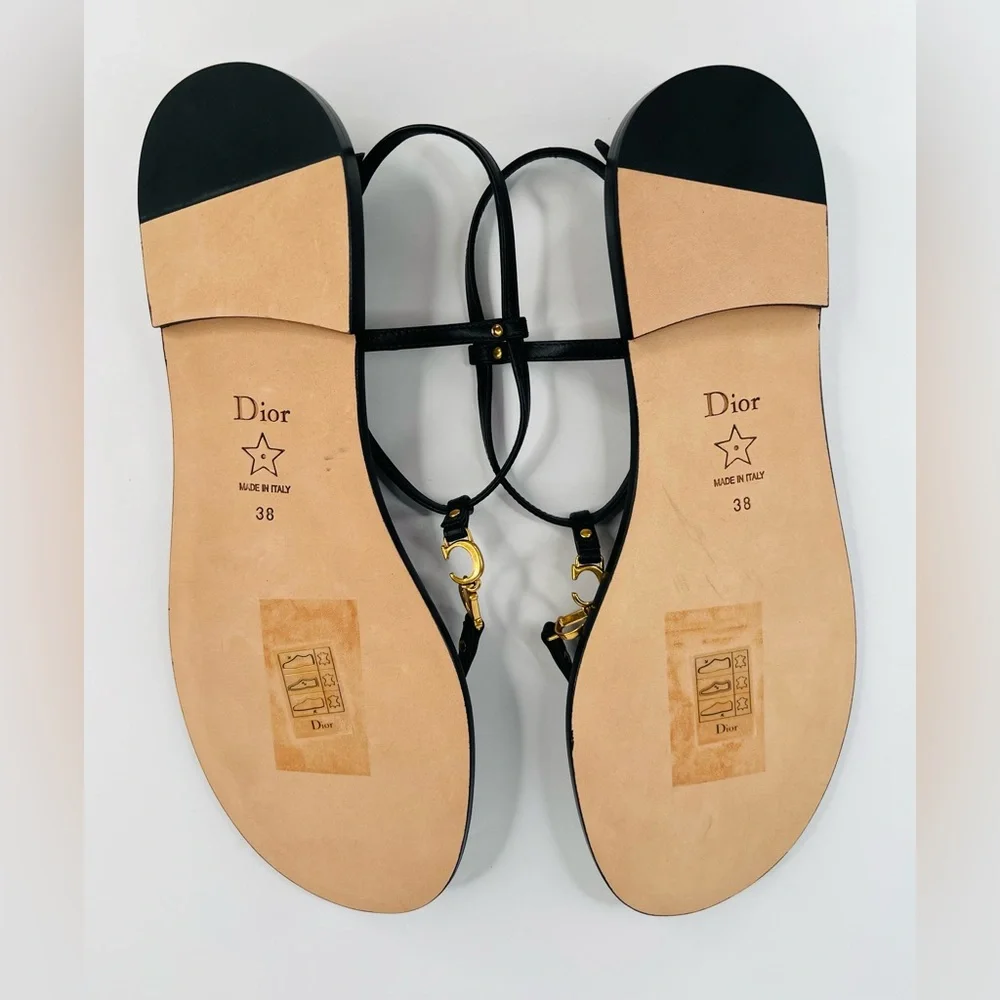 Dior  C'est Dior Thong Sandals Christian Dior Logo CD Leather Flats Size EU 38 - Picture 10 of 16